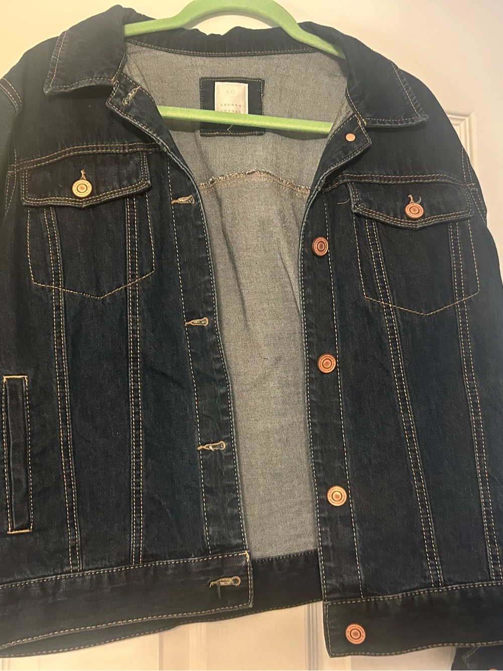 Dark Blue Women's Denim Jacket with Contrast Stitching XL